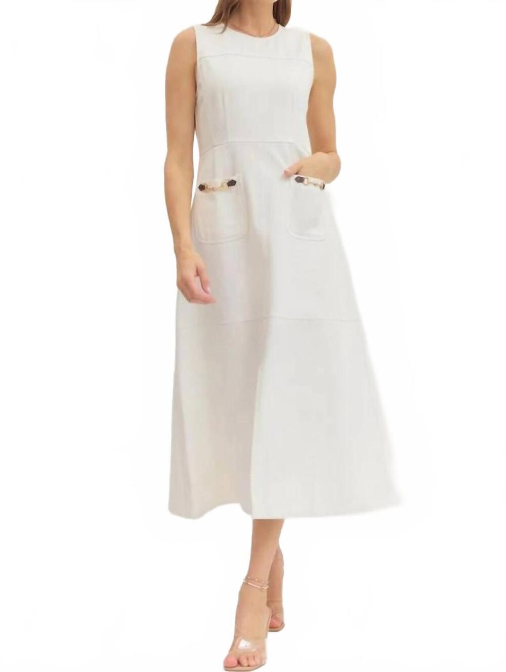 NEW ENTRO sleeveless denim midi dress in white